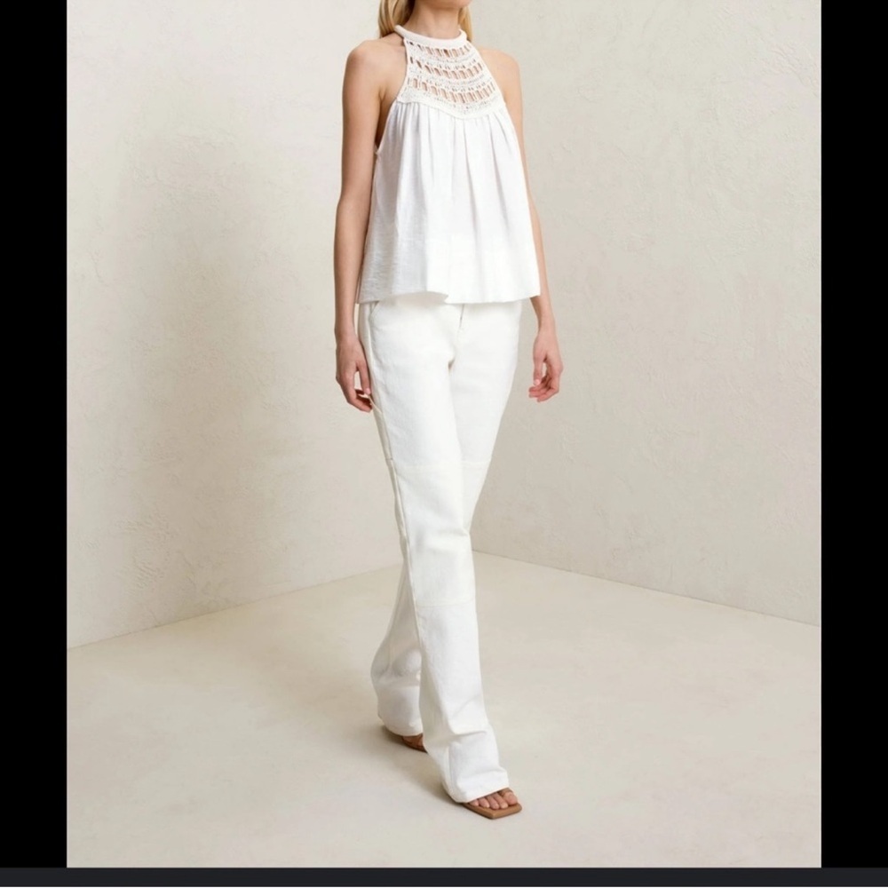 A.L.C. Reina Linen Blend Crochet Neck Halter Tank Top White - Picture 4 of 14